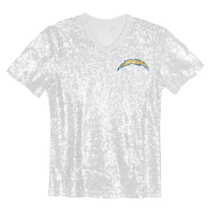 Justin herbert los angeles chargers girls youth sequin v neck fashion jersey Powder blue Yth M