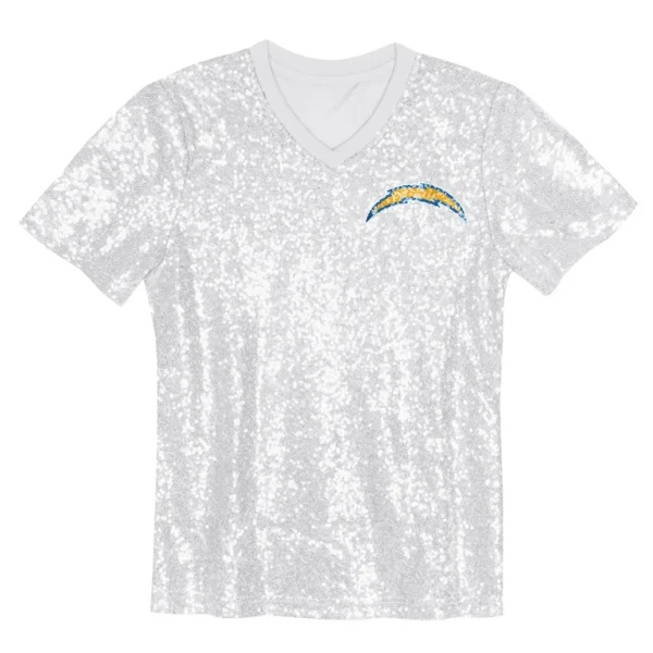 Justin herbert los angeles chargers girls youth sequin v neck fashion jersey Powder blue Yth M