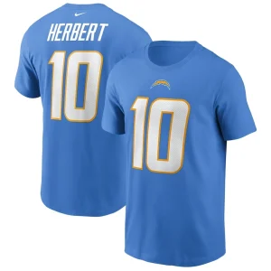 Justin herbert los angeles chargers nike name number t shirt Powder blue