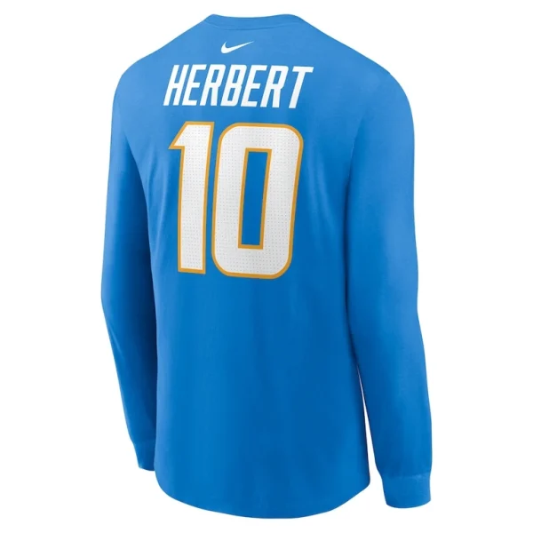 Justin herbert los angeles chargers nike player name number long sleeve t shirt Powder blue L
