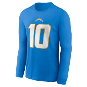 Justin herbert los angeles chargers nike player name number long sleeve t shirt Powder blue M