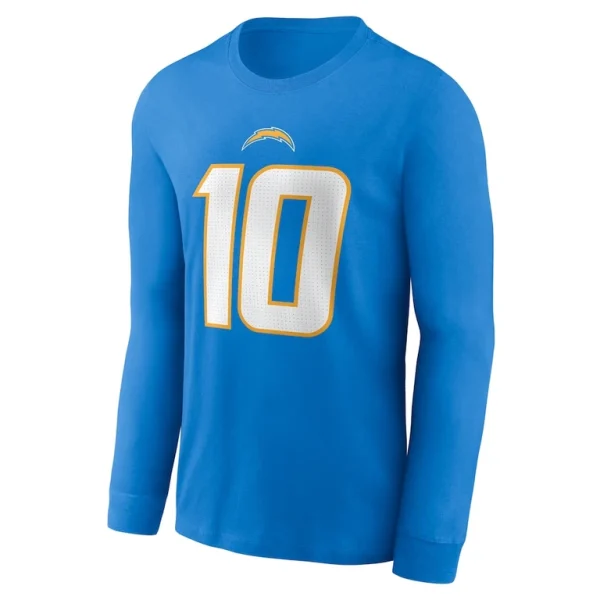 Justin herbert los angeles chargers nike player name number long sleeve t shirt Powder blue M