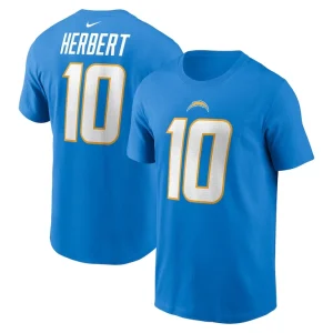 Justin herbert los angeles chargers nike player name number t shirt Powder blue