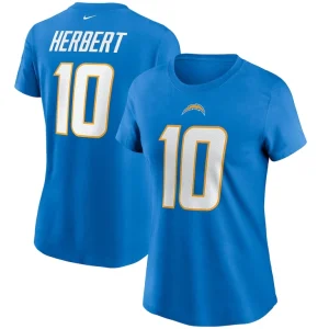 Justin herbert los angeles chargers nike womens name number t shirt Powder blue
