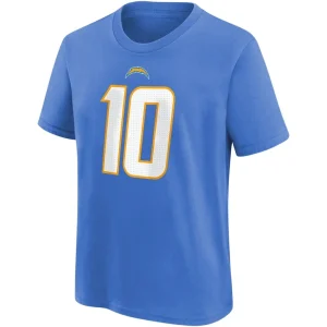 Justin herbert los angeles chargers nike youth player name number t shirt Powder blue 56