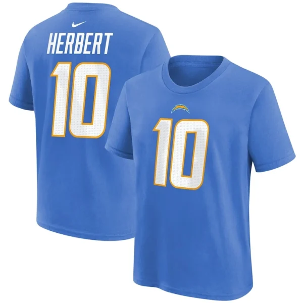 Justin herbert los angeles chargers nike youth player name number t shirt Powder blue