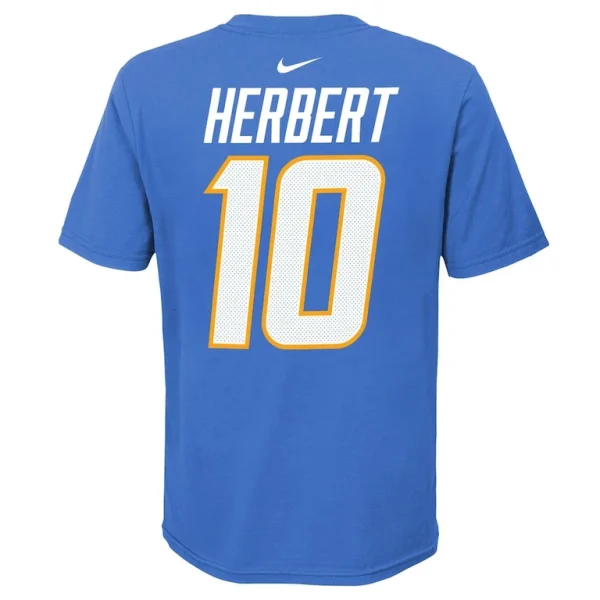 Justin herbert los angeles chargers nike youth team pride player name number t shirt Powder blue Yth L