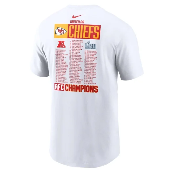 Kansas city chiefs nike 2022 afc champions roster t shirt White L