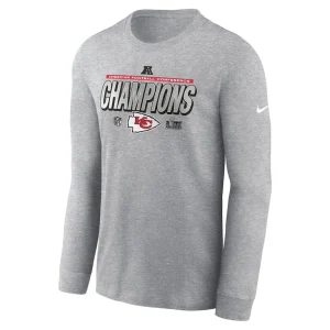 Kansas city chiefs nike 2024 afc champions locker room trophy collection long sleeve t shirt Heather gray M