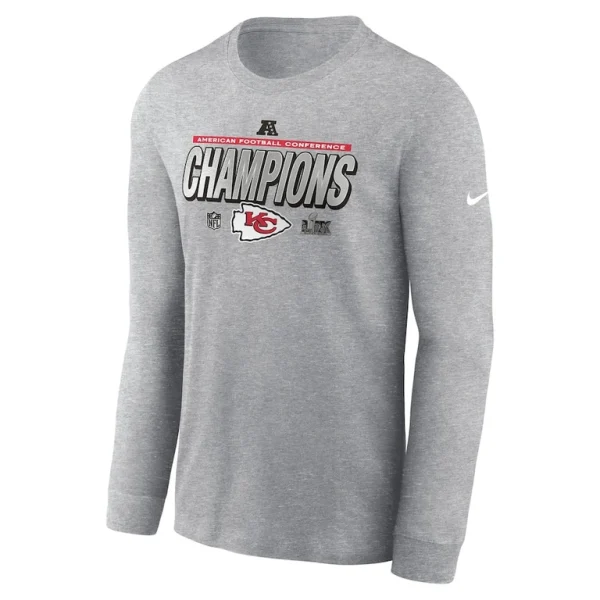 Kansas city chiefs nike 2024 afc champions locker room trophy collection long sleeve t shirt Heather gray M
