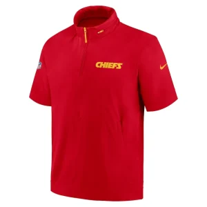 Kansas city chiefs nike 2024 sideline coach short sleeve half zip hoodie jacket Red M