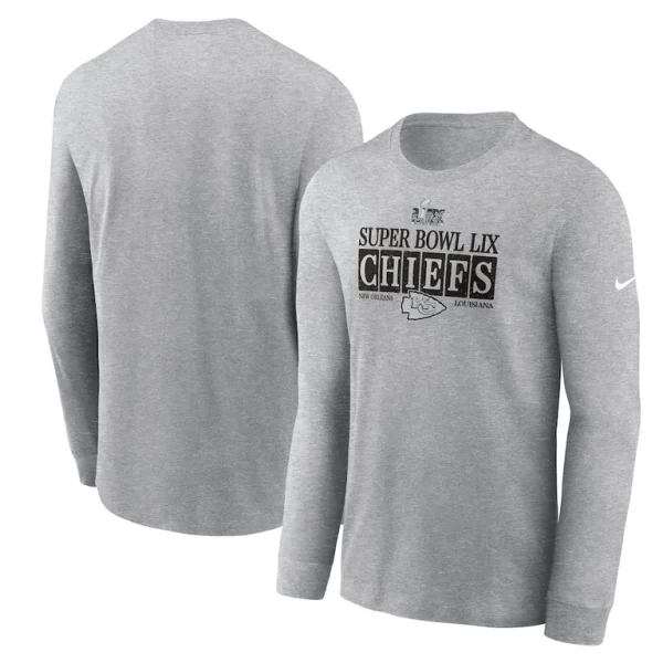 Kansas city chiefs nike super bowl lix nola inspired long sleeve t shirt Heather gray
