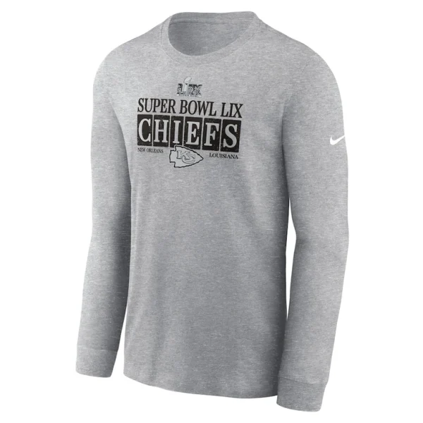 Kansas city chiefs nike super bowl lix nola inspired long sleeve t shirt Heather gray M