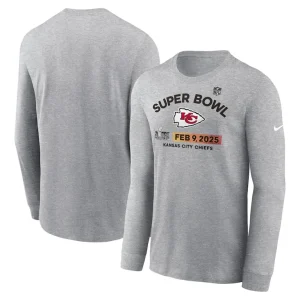 Kansas city chiefs nike super bowl lix team logo long sleeve t shirt Heather gray