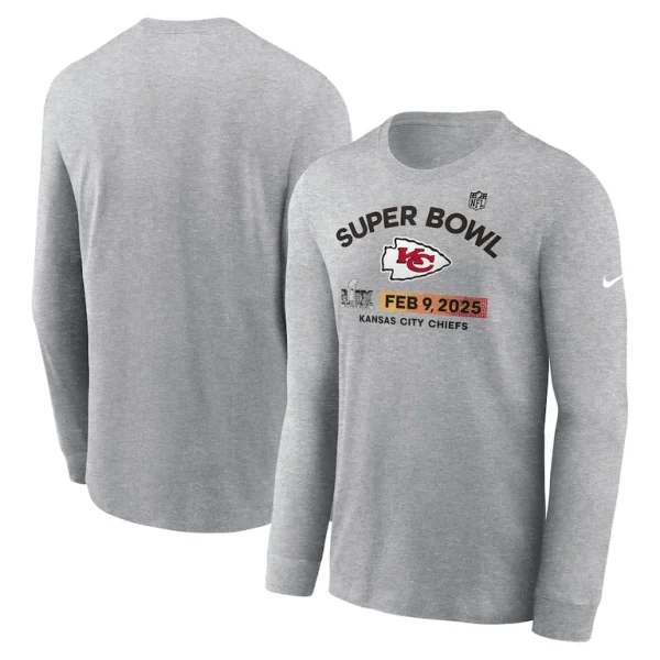 Kansas city chiefs nike super bowl lix team logo long sleeve t shirt Heather gray