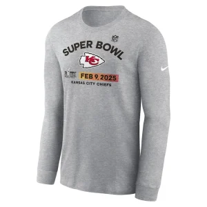 Kansas city chiefs nike super bowl lix team logo long sleeve t shirt Heather gray M