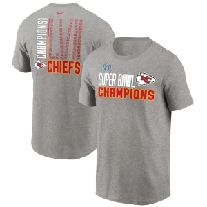 Kansas city chiefs nike super bowl lvii champions roster t shirt Heather gray