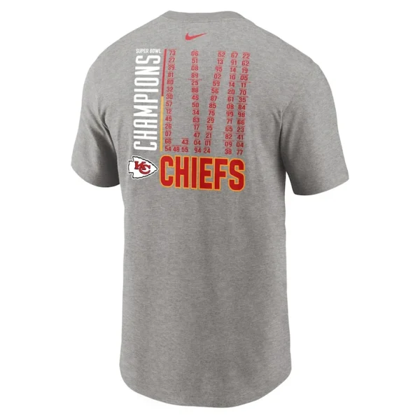 Kansas city chiefs nike super bowl lvii champions roster t shirt Heather gray L