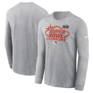 Kansas city chiefs nike super bowl lviii champions locker room trophy collection long sleeve t shirt Heather gray