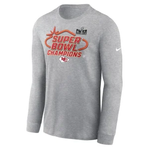 Kansas city chiefs nike super bowl lviii champions locker room trophy collection long sleeve t shirt Heather gray M
