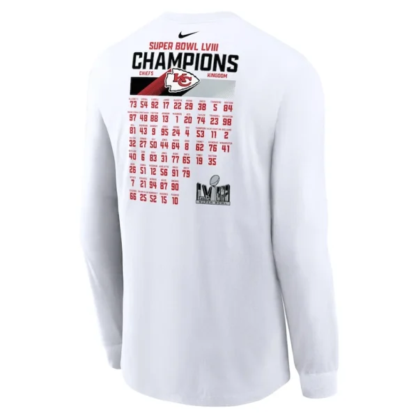 Kansas city chiefs nike super bowl lviii champions roster long sleeve t shirt White L
