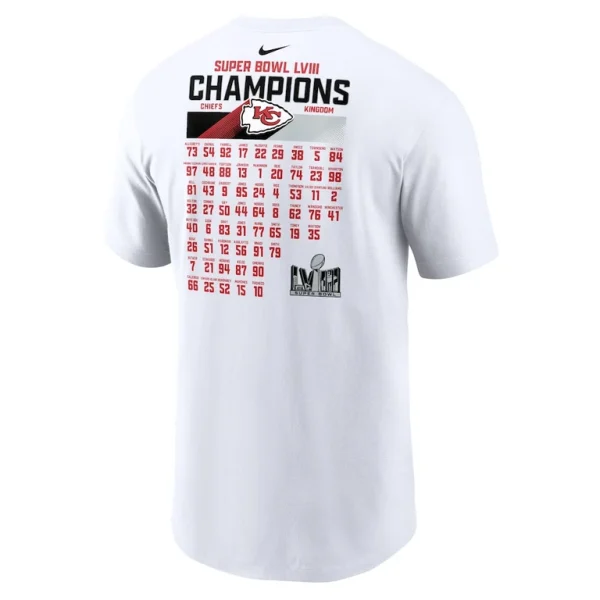 Kansas city chiefs nike super bowl lviii champions roster t shirt White L