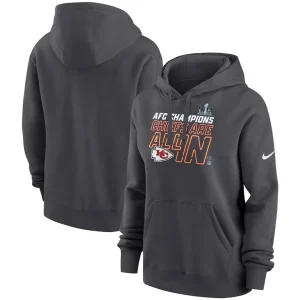Kansas city chiefs nike womens 2023 afc champions locker room trophy collection pullover hoodie anthracite Multi