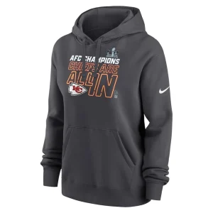 Kansas city chiefs nike womens 2023 afc champions locker room trophy collection pullover hoodie anthracite Multi M