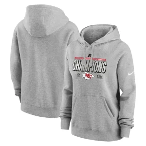 Kansas city chiefs nike womens 2024 afc champions locker room trophy collection club fleece pullover hoodie Heather gray