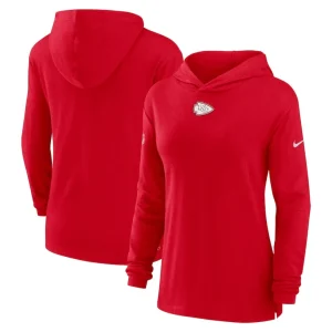 Kansas city chiefs nike womens sideline performance long sleeve hoodie t shirt Red