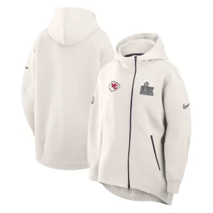 Kansas city chiefs nike womens super bowl lix opening night tech fleece full zip hoodie Cream