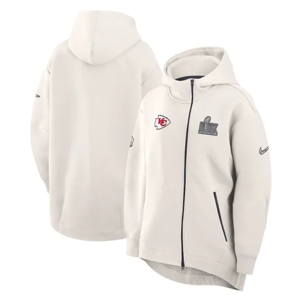 Kansas city chiefs nike womens super bowl lix opening night tech fleece full zip hoodie Cream