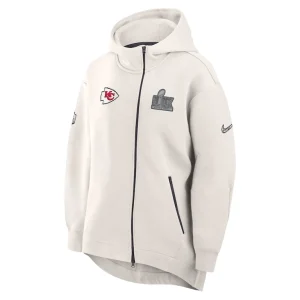 Kansas city chiefs nike womens super bowl lix opening night tech fleece full zip hoodie Cream M