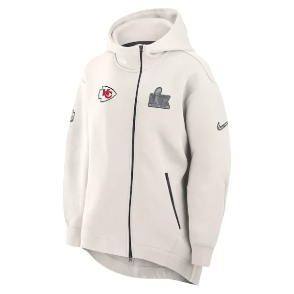 Kansas city chiefs nike womens super bowl lix opening night tech fleece full zip hoodie Cream M
