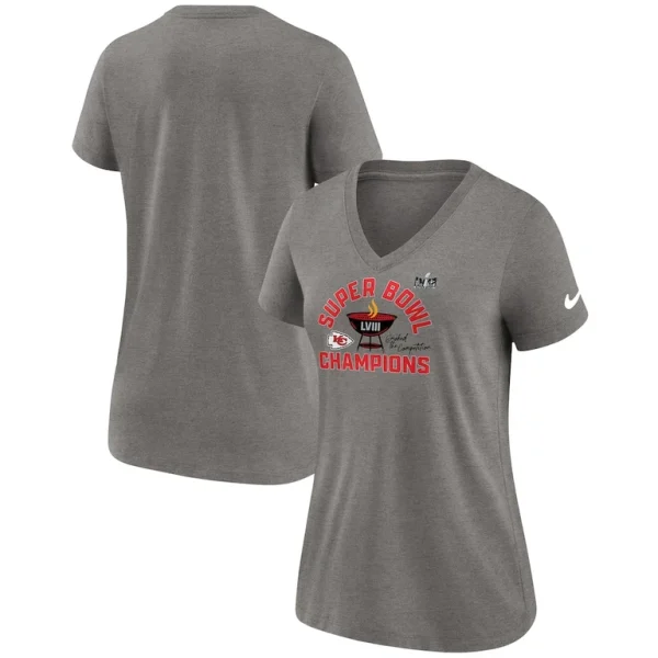 Kansas city chiefs nike womens super bowl lviii champions local tri blend v neck t shirt Heather gray