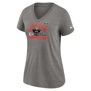 Kansas city chiefs nike womens super bowl lviii champions local tri blend v neck t shirt Heather gray M