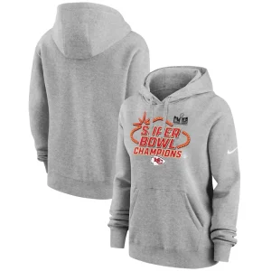 Kansas city chiefs nike womens super bowl lviii champions locker room trophy collection pullover hoodie Heather gray