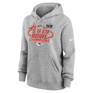 Kansas city chiefs nike womens super bowl lviii champions locker room trophy collection pullover hoodie Heather gray M