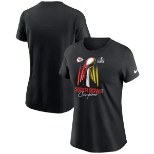 Kansas city chiefs nike womens super bowl lviii champions lombardi trophy t shirt Black