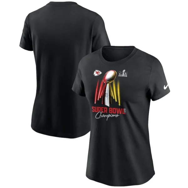 Kansas city chiefs nike womens super bowl lviii champions lombardi trophy t shirt Black