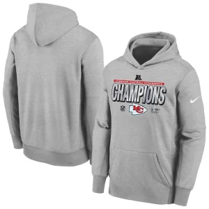 Kansas city chiefs nike youth 2024 afc champions locker room trophy collection fleece pullover hoodie Heather gray