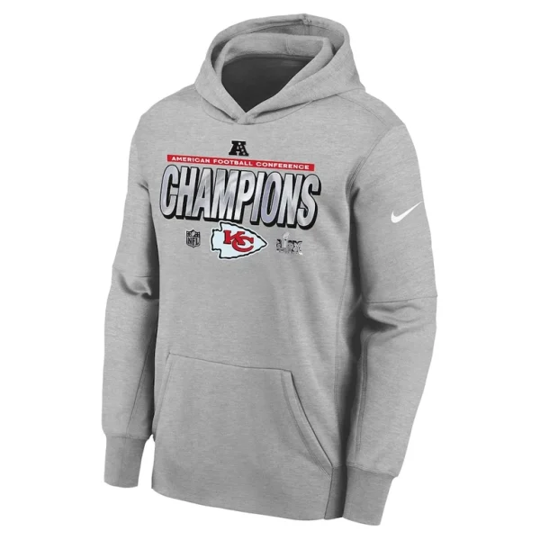 Kansas city chiefs nike youth 2024 afc champions locker room trophy collection fleece pullover hoodie Heather gray Yth M