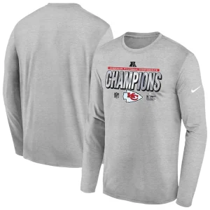 Kansas city chiefs nike youth 2024 afc champions locker room trophy collection long sleeve t shirt Heather gray