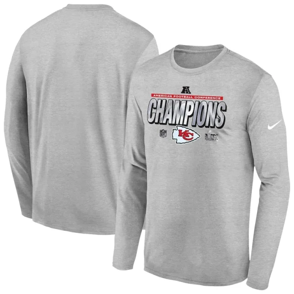 Kansas city chiefs nike youth 2024 afc champions locker room trophy collection long sleeve t shirt Heather gray