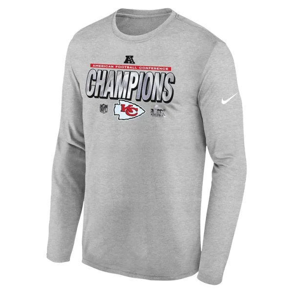 Kansas city chiefs nike youth 2024 afc champions locker room trophy collection long sleeve t shirt Heather gray Yth M
