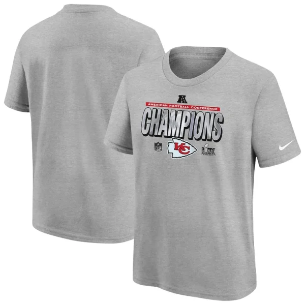 Kansas city chiefs nike youth 2024 afc champions locker room trophy collection t shirt Heather gray