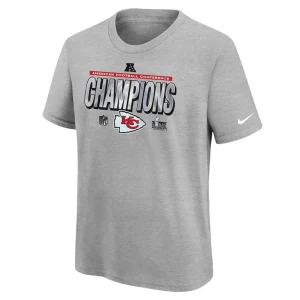 Kansas city chiefs nike youth 2024 afc champions locker room trophy collection t shirt Heather gray Yth M
