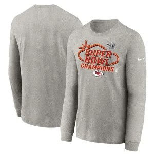 Kansas city chiefs nike youth super bowl lviii champions locker room trophy collection long sleeve t shirt Gray