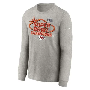 Kansas city chiefs nike youth super bowl lviii champions locker room trophy collection long sleeve t shirt Gray Yth M