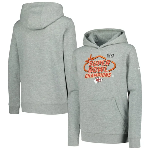 Kansas city chiefs nike youth super bowl lviii champions locker room trophy collection pullover hoodie Gray